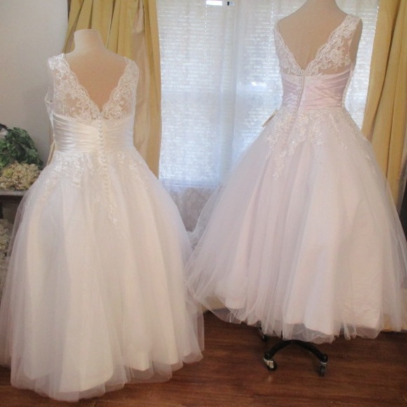 NWT Vintage 50s Inspired Tea Length Wedding Dress Gown pageant prom Rockabilly - Picture 4 of 8